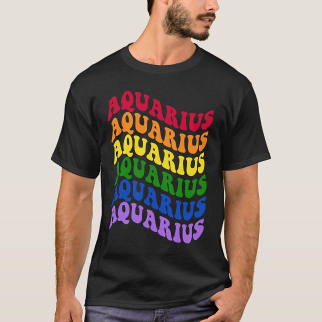 T-shirt Aquarius Zodiac Sign LGBT Gay Pride LGBTQ Rainbow  (Devant)