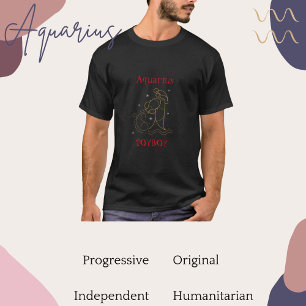 T-shirt Aquarius Zodiac Typographie Or Red Graphisme Cool