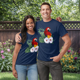T-shirt Ara macao rouge Perroquet Floral tropical hibiscus