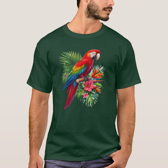 T-shirt Ara rouge floral tropical (Devant)