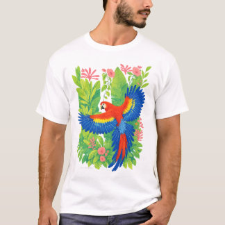 T-shirt Ara rouge perroquet plantes tropicales