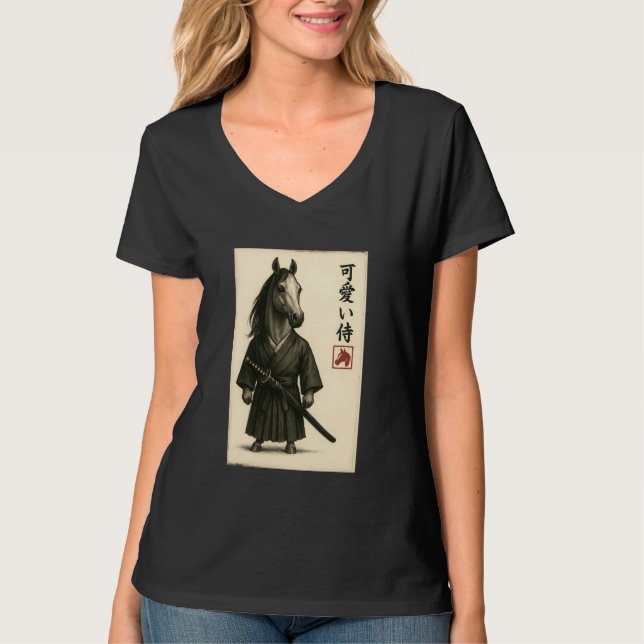 T-shirt Arabian Horse Samurai Ink Art Sumi-e Style Novelty (Devant)