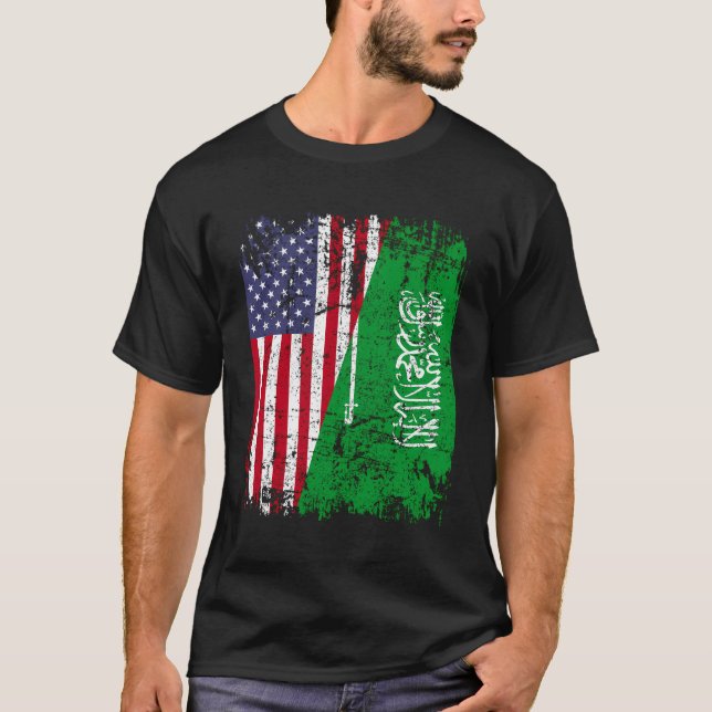 T-shirt Arabie Saoudite Racines Drapeau à moitié américain (Devant)