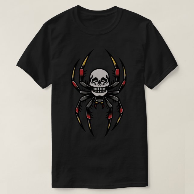 T-shirt Araignée de crâne traditionnelle - Stic de tatouag (Design devant)