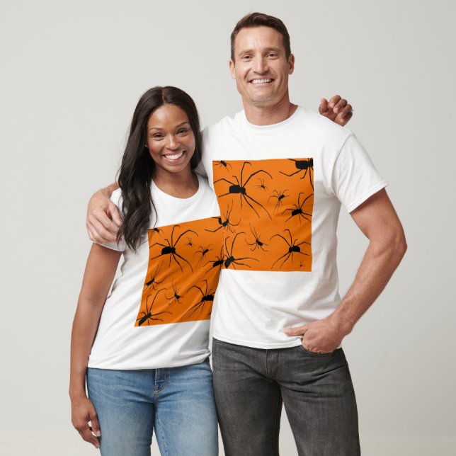 T-shirt Araignées d'Halloween orange Motif, Araignée noire (Unisexe)
