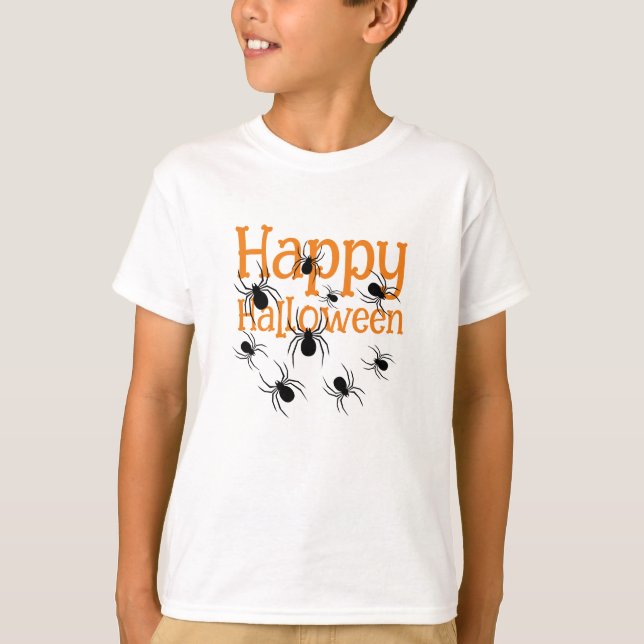 T-shirt Araignées Joyeux Halloween noir et orange (Devant)