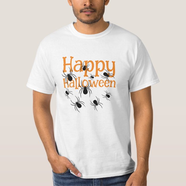 T-shirt Araignées Joyeux Halloween noir et orange (Devant)