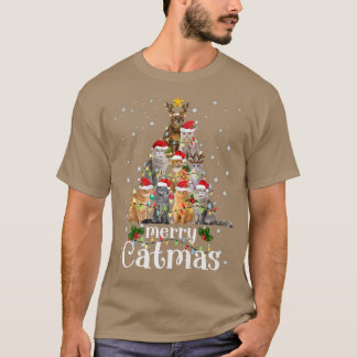 T-shirt Arbre à chat Noël avec chapeau de Noël Joyeux Noël