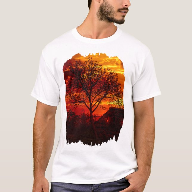 T-shirt Arbre À Côté Des Ruines De Vieux Murs Coucher Du S (Devant)