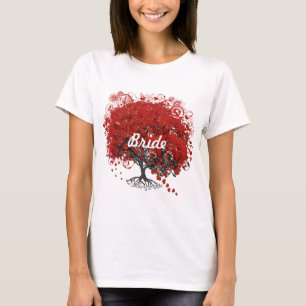 T-shirt Arbre à feuilles de coeur rouge