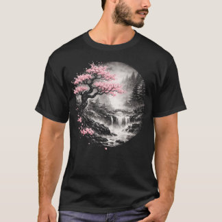 T-shirt Arbre à fleurs de cerisier Cascade Zen Nature japo
