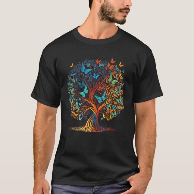 T-shirt Arbre à papillons coloré esthétique (Devant)