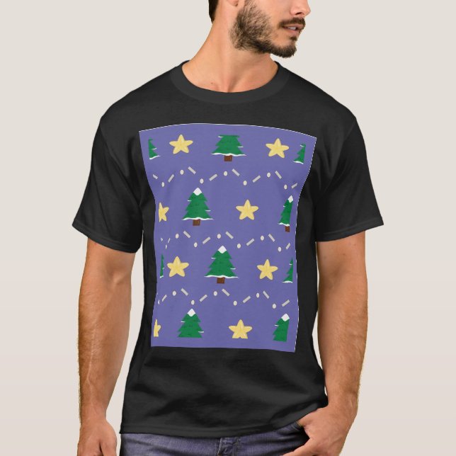 T-shirt Arbre À Pins Avec Étoile Sur Le Bleu Arrière-Plan  (Devant)