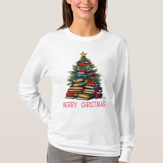 T-shirt Arbre Arbre Joyeux Noël Longues Manches (Devant)