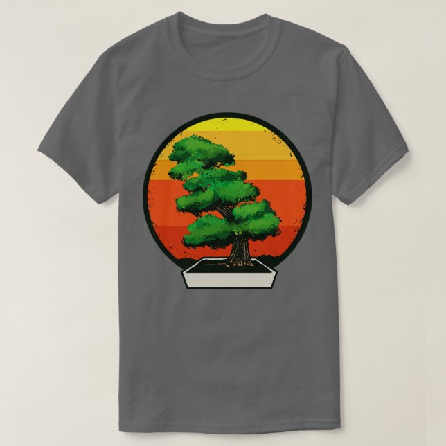 T-shirt Arbre bonsaï dans Bonsai Planteur Retro Sunset (Design devant)