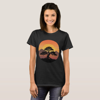T-Shirt arbre bonsaï vintage coucher de soleil nat