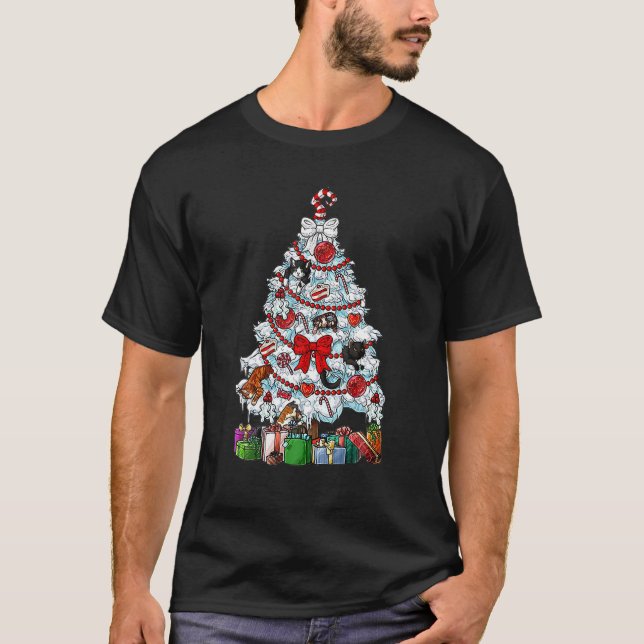 T-shirt Arbre Chat Light Noël Joyeux Catmas Cute Chat Tre (Devant)