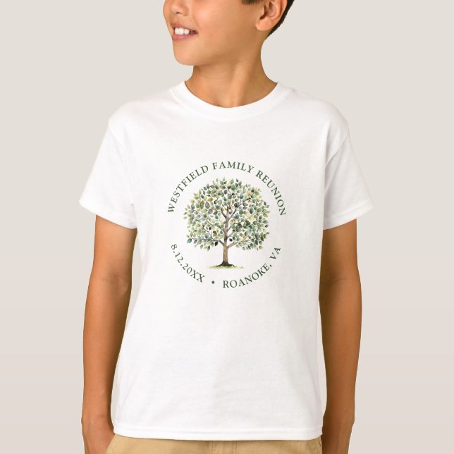 T-shirt Arbre d'aquarelle en bois de la Réunion familiale (Devant)