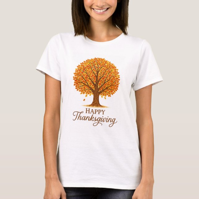 T-shirt Arbre d'automne confortable Joyeux Thanksgiving  (Devant)