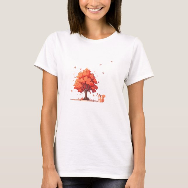 T-shirt Arbre d'automne et écureuil (Devant)