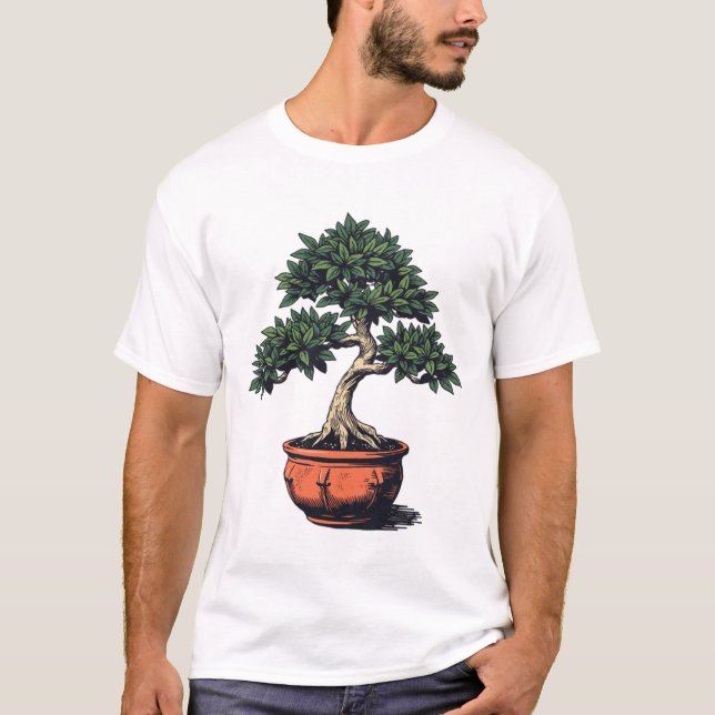 T-shirt Arbre de bonsaï artistique dans un pot en grès (Devant)