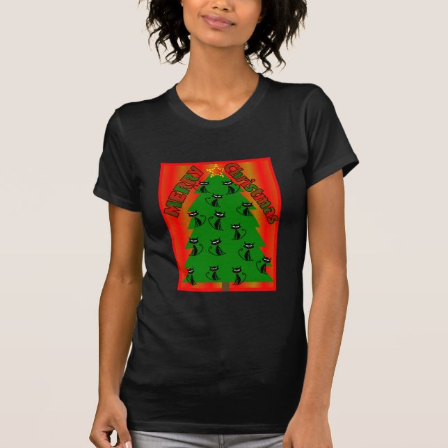 T-shirt ARBRE de CAT de Joyeux Noël (Devant)