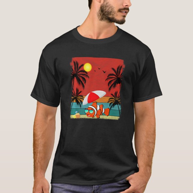 T-shirt Arbre de coco de plage graphique rétro poisson Été (Devant)