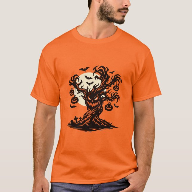 T-shirt Arbre de Halloween ensorcelé Jack O'Lantern (Devant)