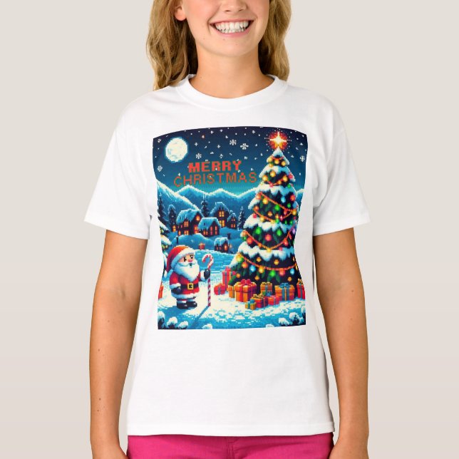 T-shirt Arbre de Noël 8 bits & Père Noël (Devant)