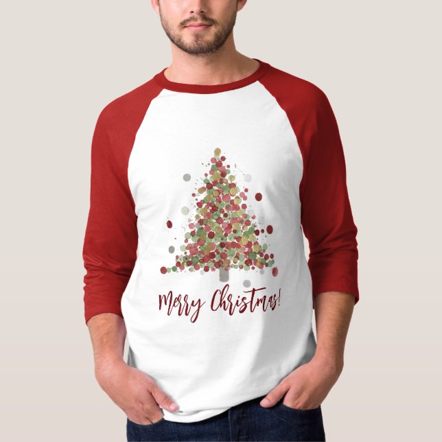 T-shirt Arbre de Noël à pois à l'aquarelle (Devant)