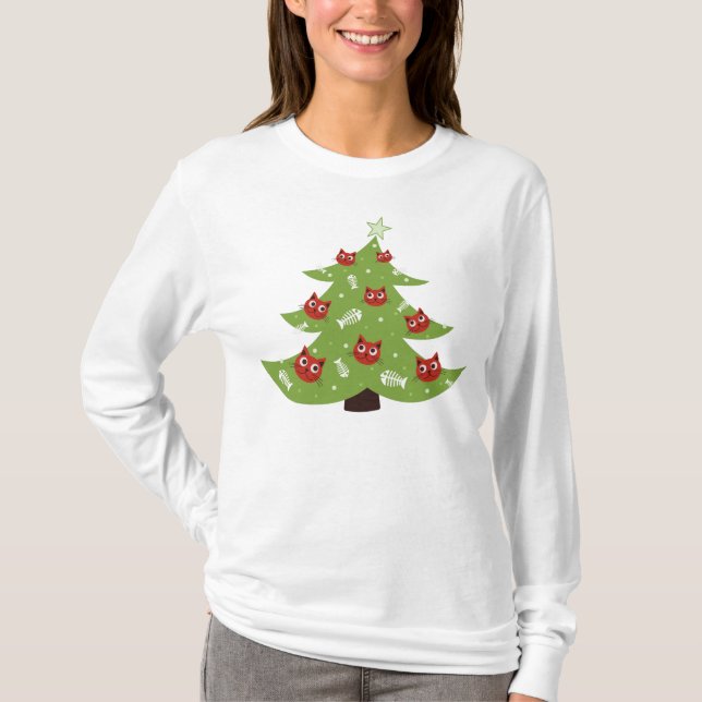 T-shirt Arbre De Noël Arbre De Chat Et Poisson Longues Man (Devant)