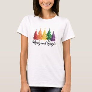 T-shirt Arbre de Noël arc-en-ciel gay LGBTQ joyeux et lumi