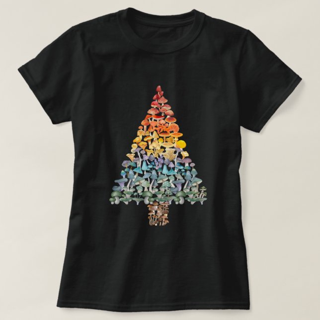 T-shirt Arbre de Noël aux champignons - Arc-en-ciel (Design devant)