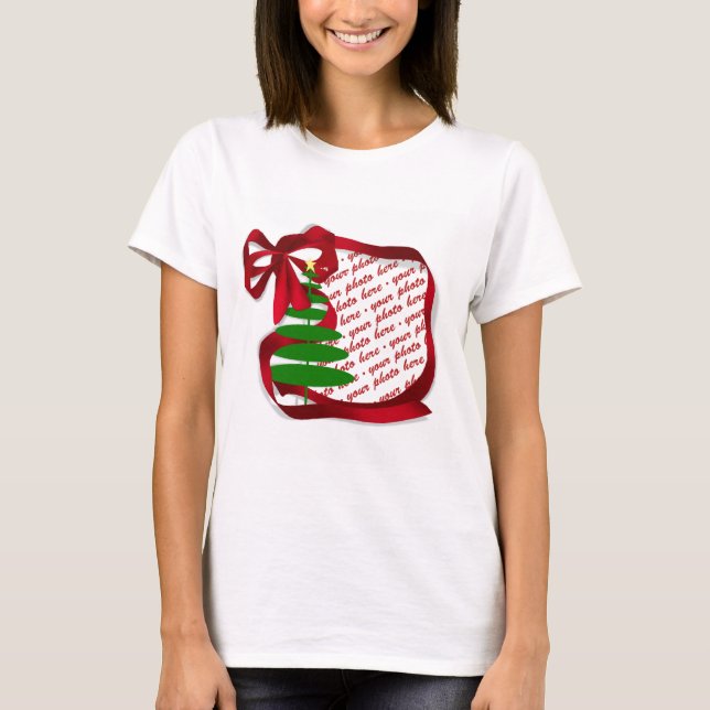 T-shirt Arbre de Noël avec cadre photo en ruban rouge (Devant)