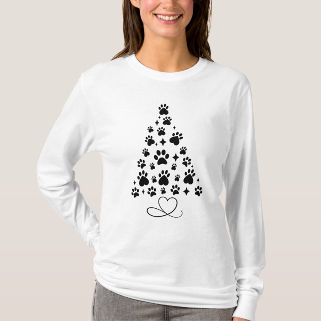 T-shirt Arbre de Noël avec Empreinte de patte adorable (Devant)