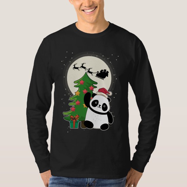 T-shirt Arbre de Noël avec le cadeau de Noël Panda (Devant)