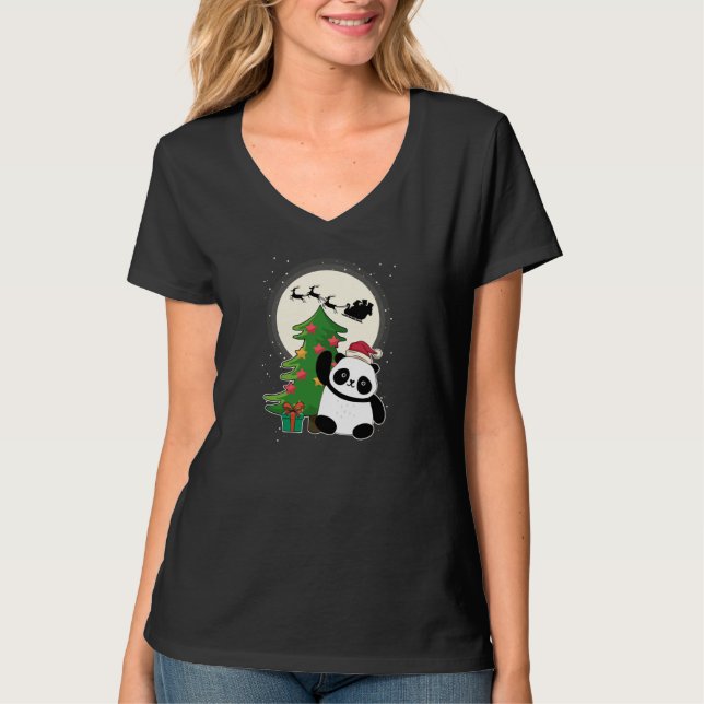 T-shirt Arbre de Noël avec le cadeau de Noël Panda (Devant)