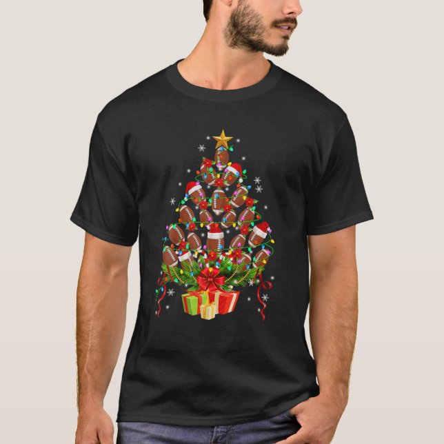 T-shirt Arbre de Noël Balle de rugby Funny Père Noël Xmas  (Devant)