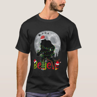 T-shirt Arbre de Noël Bigfoot Croyez Santa Hat Lumières Ho