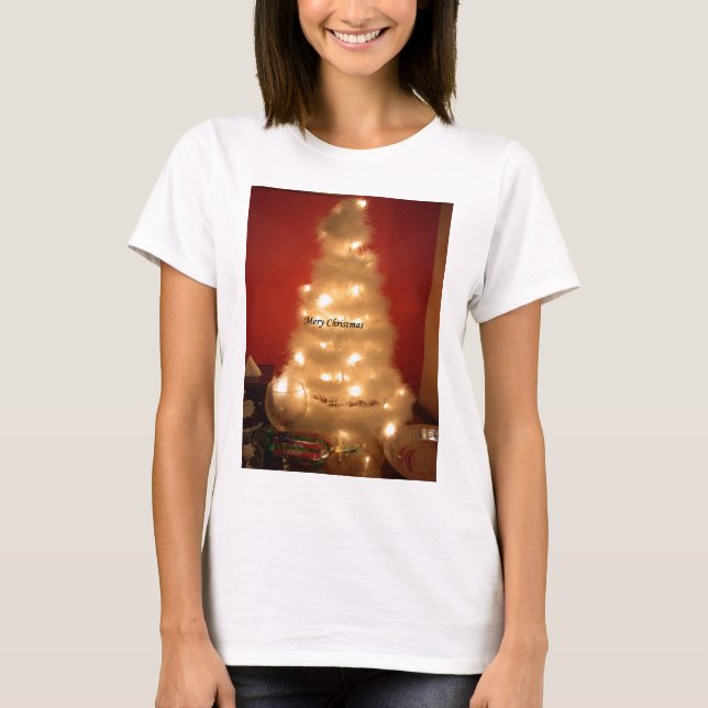 T-shirt Arbre de Noël blanc décoré (Devant)