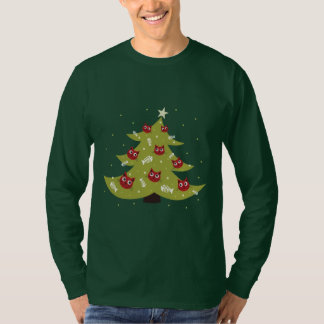 T-shirt Arbre de Noël Chat Avec Poissons Ornementés Mens