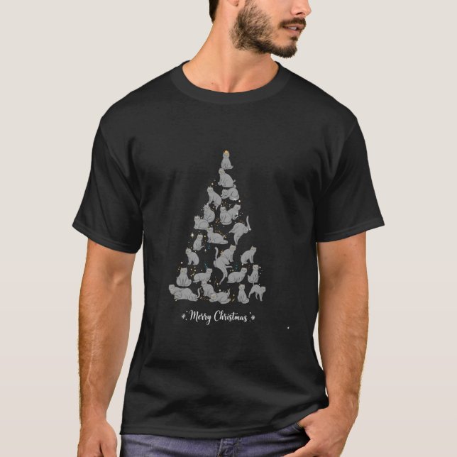 T-shirt Arbre de Noël Chat Mignon Vacances de Noël (Devant)