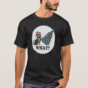 T-shirt Arbre de Noël Chat Noir Chapeau de Père Noël Quel