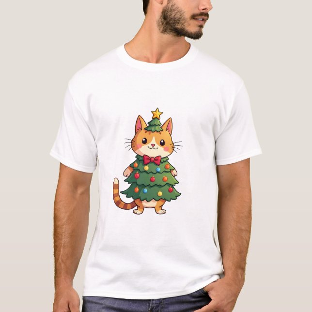 T-shirt Arbre de Noël Chat Roux Noël Mignon 4 (Devant)