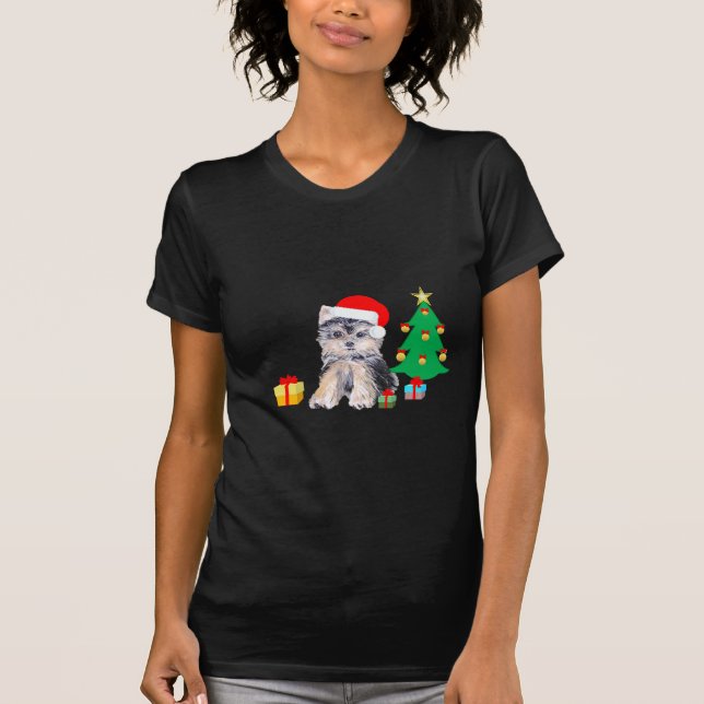 T-shirt Arbre de Noël, Chien chiot du Yorkshire & cadeaux (Devant)