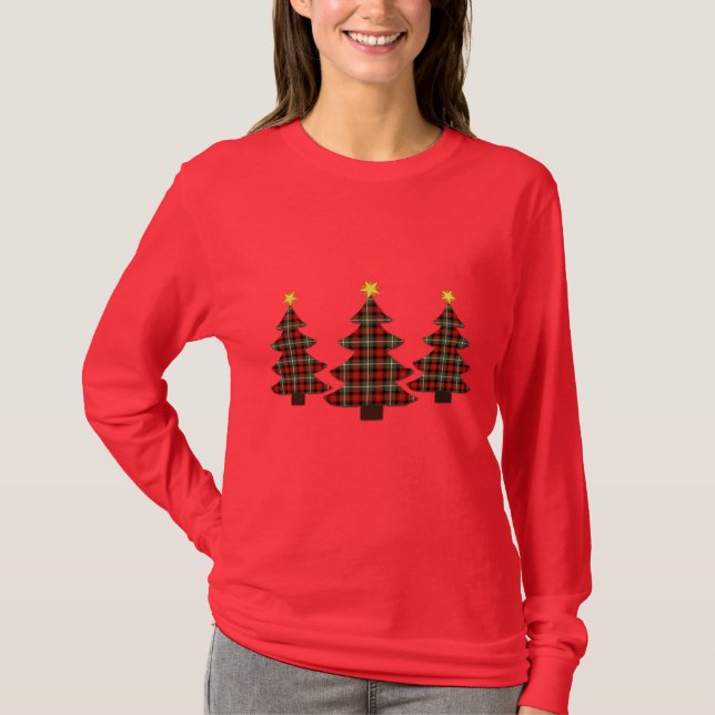 T-shirt Arbre de Noël d'art populaire de plaid (Devant)