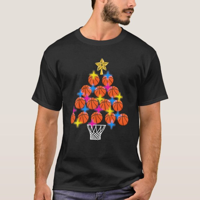 T-shirt Arbre de Noël de basket-ball | Design sportif | Ho (Devant)