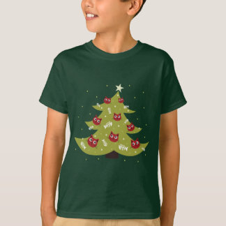 T-shirt Arbre de Noël de chat avec des ornements de poisso