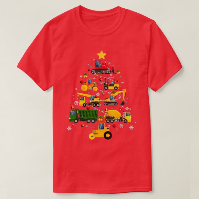 T-shirt Arbre de Noël de l'excavatrice de construction pou (Design devant)