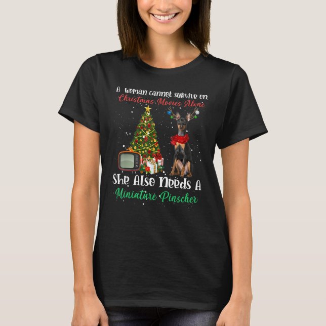 T-shirt Arbre de Noël de Pinscher Reinder Miniature (Devant)